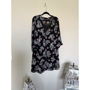 Torrid Black with White Floral Chiffon Shirt Dress, Size 1